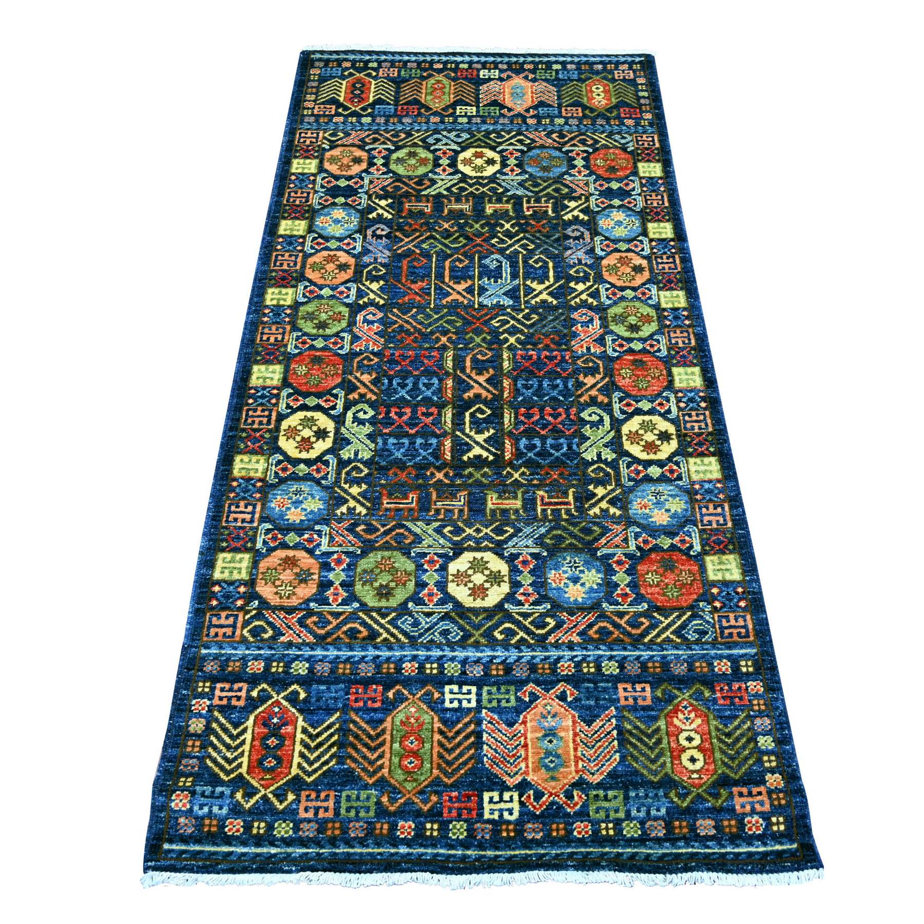 3'x6'3" Yale Blue, Hand Knotted, Afghan Ersari with Hutchlu Design, Reimagined, Vegetable Dyes, Denser Weave, Soft Wool, Runner, Oriental Rug 